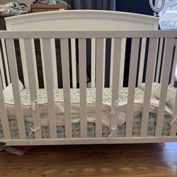 Graco White Crib To Toddler Bed With Naturepedic Organic Mattress 