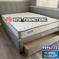 Full Size Grey Bed With Drawer & Mattress Included 