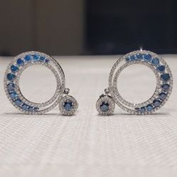 14K Gold Blue Diamond & White Diamond Dangle Earrings (Retails for $4900)