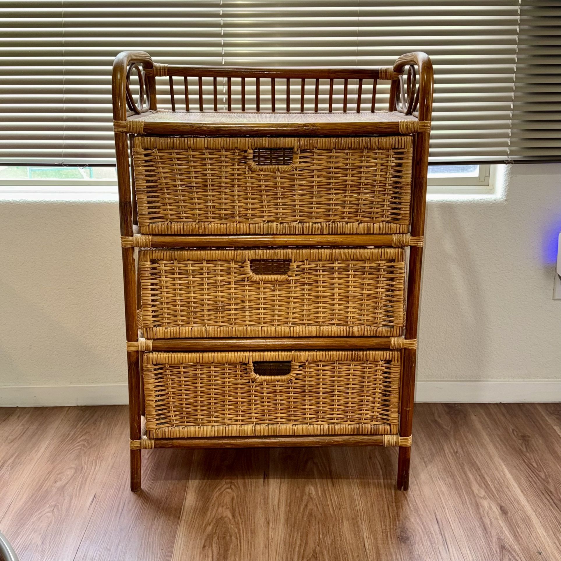 Vintage Rattan & Wicker 3-Drawer Chest | Boho Coastal Style