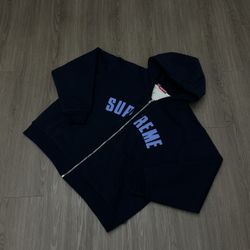 Navy blue supreme hoodie 