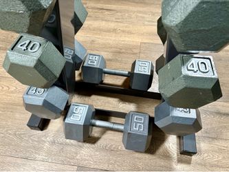 Set Of Set Of Cast Iron Hex Dumbbells From 15s to 50s Pounders ( Total: 520 lbs. ) [  NO RACK INCLUDED - yes you can Buy It $