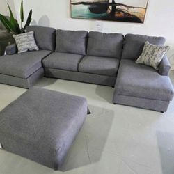 Contemporary Charcoal Gray Cozy Dual Double Chaise Sectional Couch 