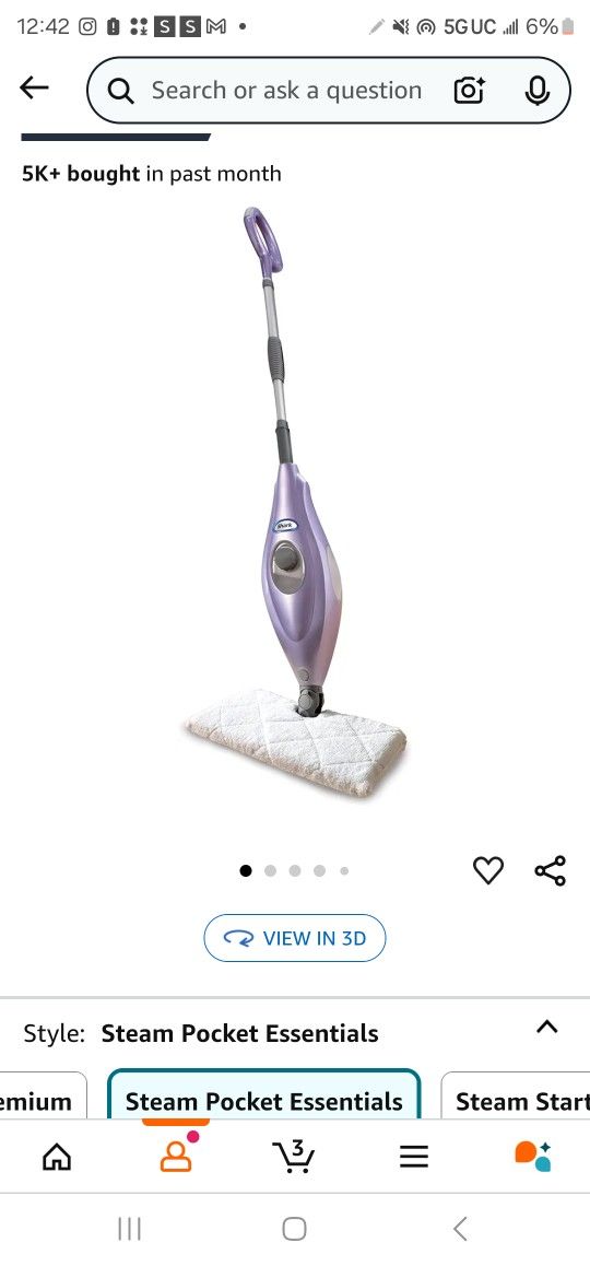 Shark S3501 Steam Pocket Mop Hard Floor Cleaner, With Rectangle Head and 2 Washable Pads, Easy Maneuvering, Quick Drying, Soft-Grip Handle and Powerfu