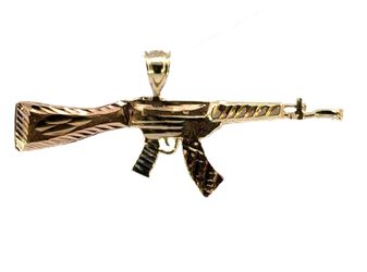 Men’s Woman’s 10k Tri Toned Rose White Yellow Gold AK-47 Charm Pendant For Necklace GP3126272