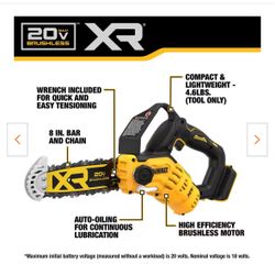Dewalt 20V MAX 8 in. Brushless Cordless Battery Powered Pruning Chainsaw (Tool Only)