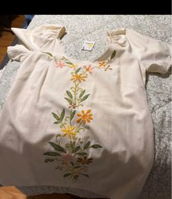 Cream Floral Embroidered Short Sleeve Blouse