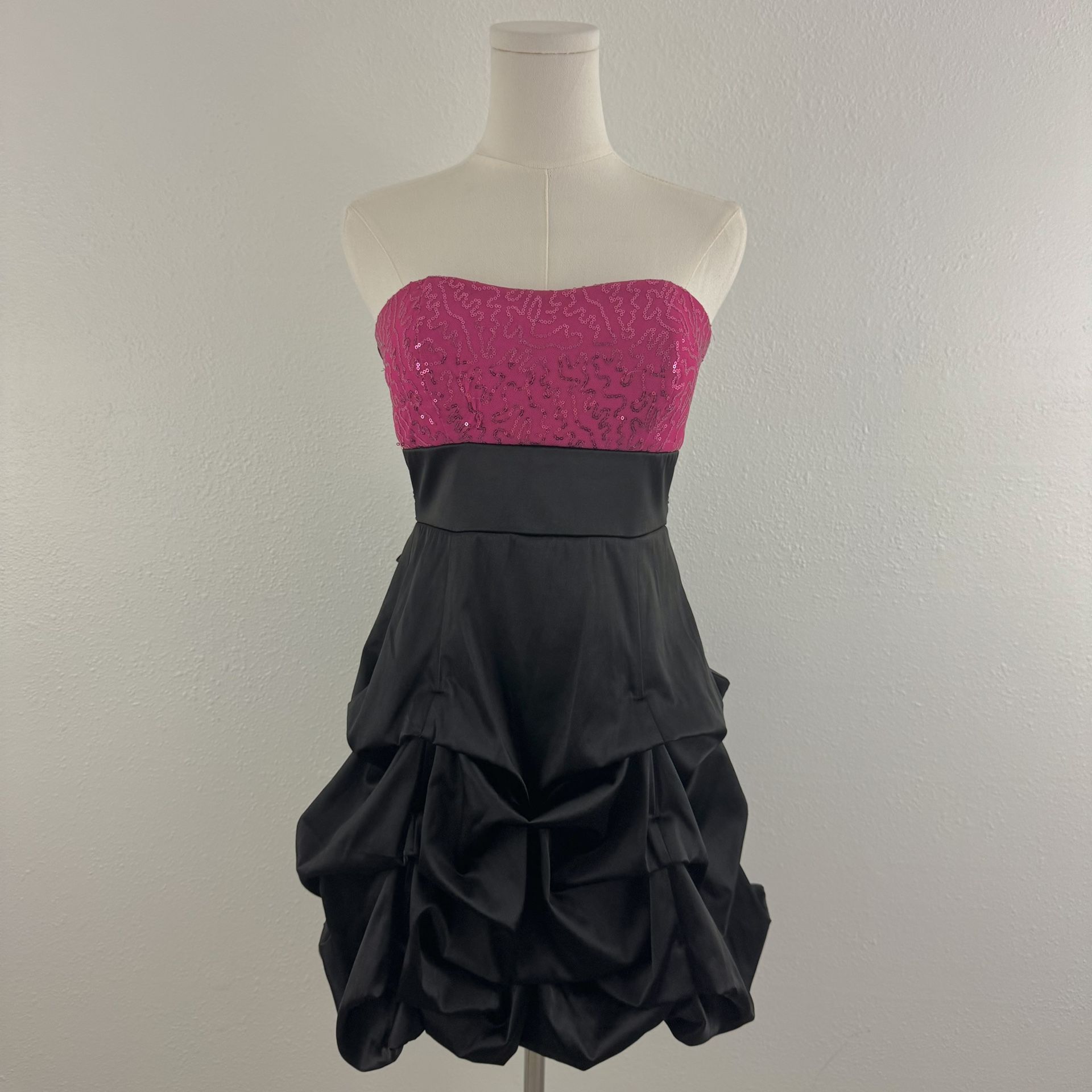 RUBY ROX Vintage Y2K Hot Pink Black Snooki Bimbo Homecoming Strapless Mini Dress