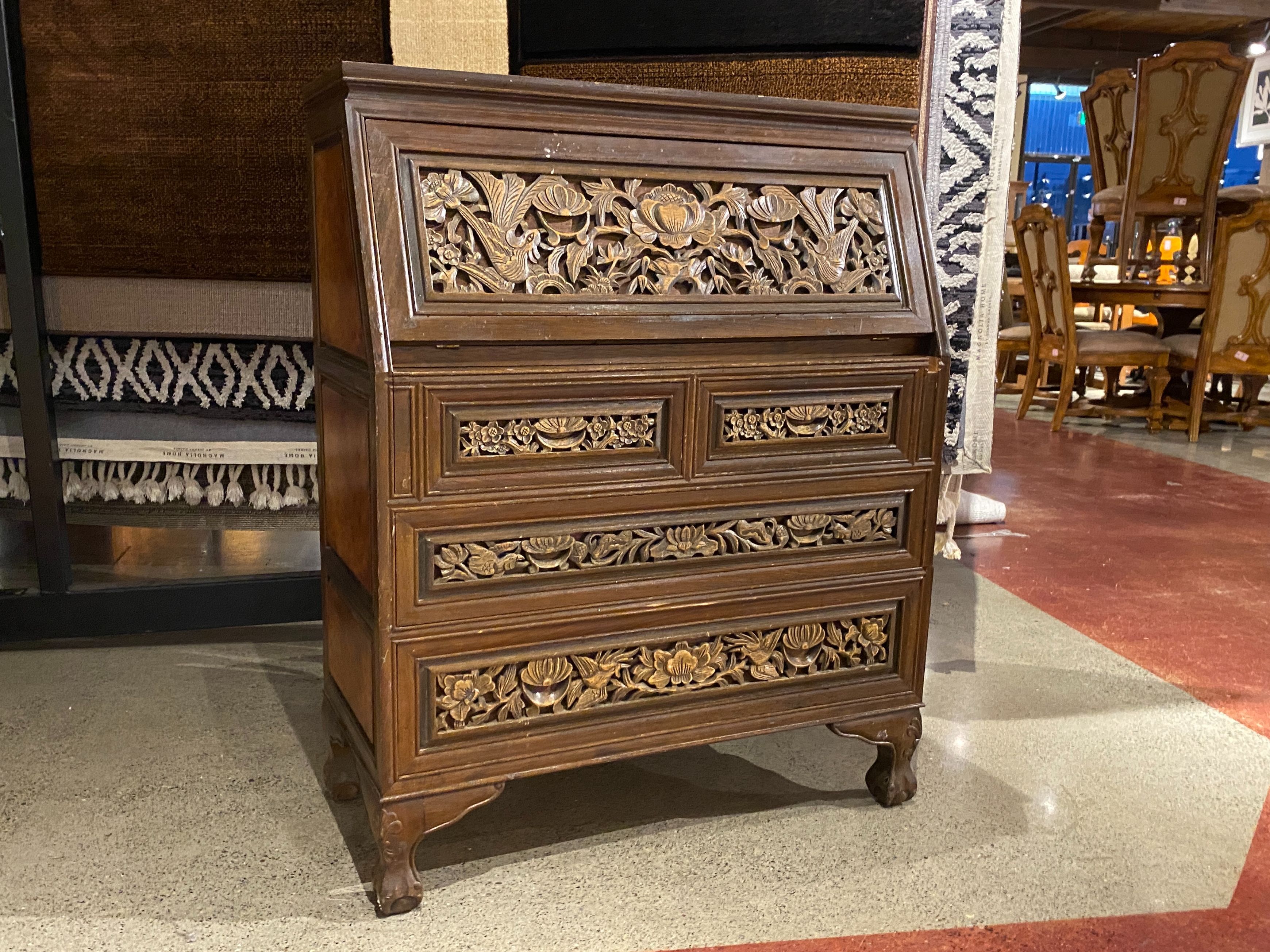 Ornately Carved Vintage Secretary Desk