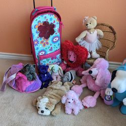 Toys. Rolling Case And Chair For Dolls. Ballerina Bear. Beanie Babies 