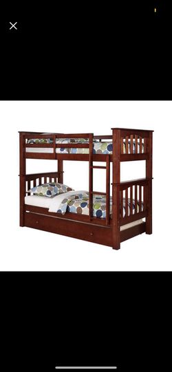Twin bunk bed with opening drawer at the bottom. Can be Converted To 2 Twin Beds