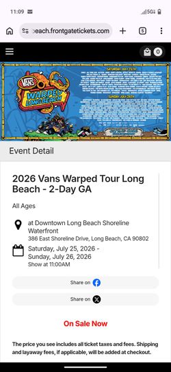 Warped Tour 2 Day GA tickets