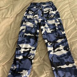 Blue, Black, White Camo Cargo Pants 