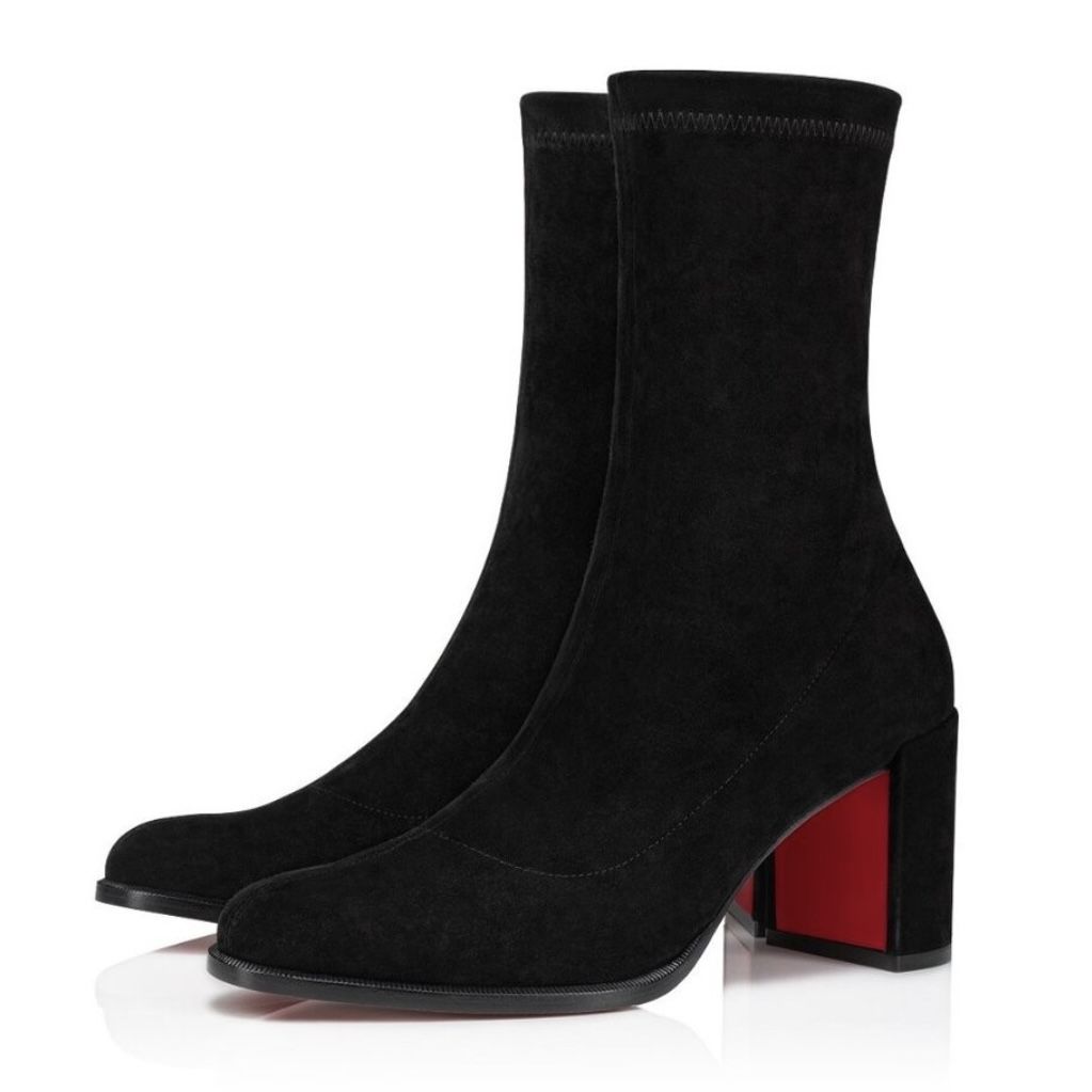 CHRISTIAN LOUBOUTIN STRETCHADOXA BLACK SUEDE ANKLE BOOTS BLOCK HEEL ZIP NEW 38.5