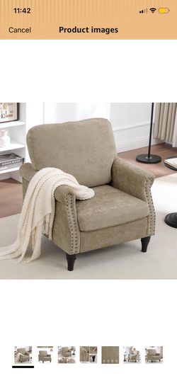 Accent Chair for Living Room, Modern Mid Century Reading Chair Armchair High Back Upholstered Armchair with Wooden Legs for Living Room Bedroom Office