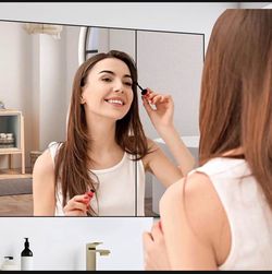 Medicine Cabinet Mirror with Storage - 40x28 Inch Pre-Assembled Mirrored Medicine Cabinets for Bathroom, Surface/Flush Mount Wall Mount Rustic Style L