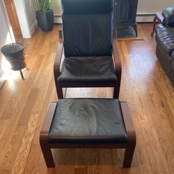 Black Leather Chair W/ Ottoman 