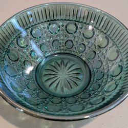 Vintage Iridescent Blue/Green Carnival Depression Glass Candy/Nut-Bowl with Lid