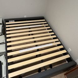 Full Size Bed Frame + White Comforter & 2 Pillows