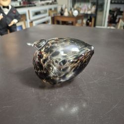 Vintage Swedish Bengt Edenfalk Skruf Blown Art Glass Bird Paperweight Clear W/Gold & Brown Circles Hand Blown 2.75"H X 4"L