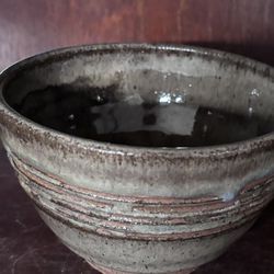 Matcha/ Rice Bowl Minor Ware Japanese Potterycedar Brown Striped 