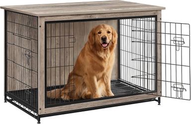 44.1" Dog Crate Furniture, Indoor Dog Cage Side End Table, XL Pet Wood Kennel for Large and Medium Dogs up to 80 lb with Multi-Purpose Removable Tray,