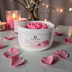 Blush Bloom – Romantic Rose Soy Candle, Handmade Floral—8.29oz