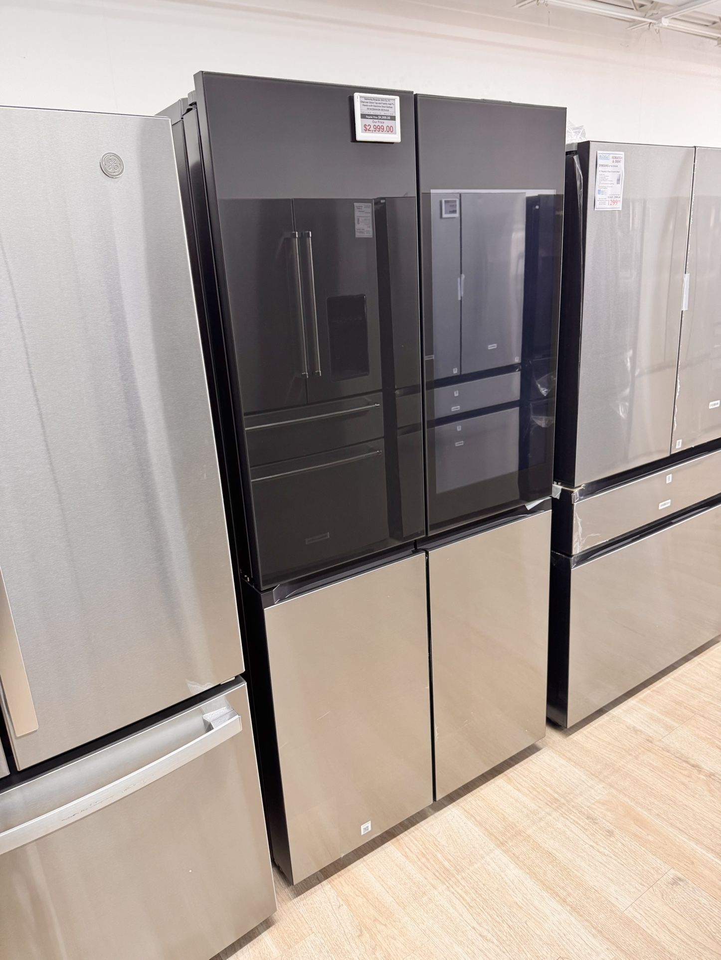 New Samsung Bespoke 28.6 Cu. Ft. Charcoal Glass Top and Family Hub™+ Panels with Stainless Steel Bottom RF29CB9900QK