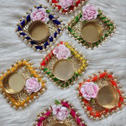 Tea Light Holder Metal Candle with Pink Flowers Pack Of 4