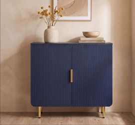 WelFurGeer Fluted Buffet Cabinet with Adjustable Shelf, Coffee Bar Cabinet Blue