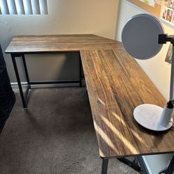 Sturdy L-Shaped Computer Desk - w/ Bonus Under-Desk Modem/ Router Shelf