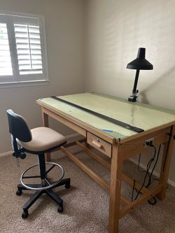 Crafting/Drafting Table with adjustable lamp and chair