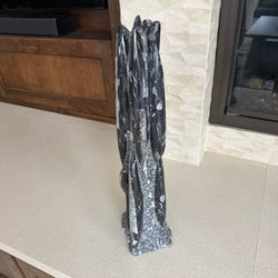 Fossilized Orthoceras Ammonite Marble Finish Sculpture Statue
