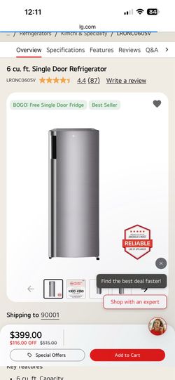 LG 6 cu. ft. Single Door Refrigerator
