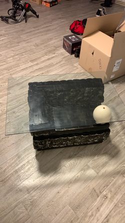 Glass Top Black Stone Coffee Table