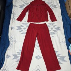 Womens Juniors Size S/m Red Fleece Jacket And Pants Set