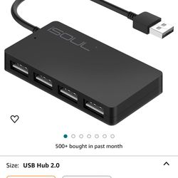 USB Hub, 4-Port, USB Splitter, Ultra Slim Mini 0.6ft Multiport Extended Data Cable for PC, MacBook, PS4, Xbox, Keyboard, Mac, Laptop, Printer, Mouse [