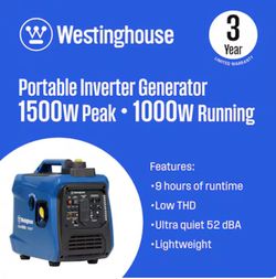 Westinghouse iGen 1500c 1000w Inverter Generator Used Once Like New
