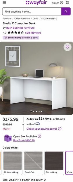 White computer desk, excellent condition, 30”H x 60” W x 30”D