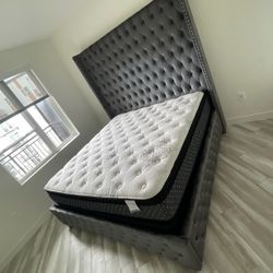 GREY TUFTED BRAND NEW QUEEN BEDROOM SET SAME DAY DELIVERY 