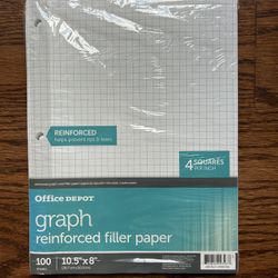 Graph Paper Ruled Reinforced 90/100 Sheets Filler Three Whole Paper New Opened