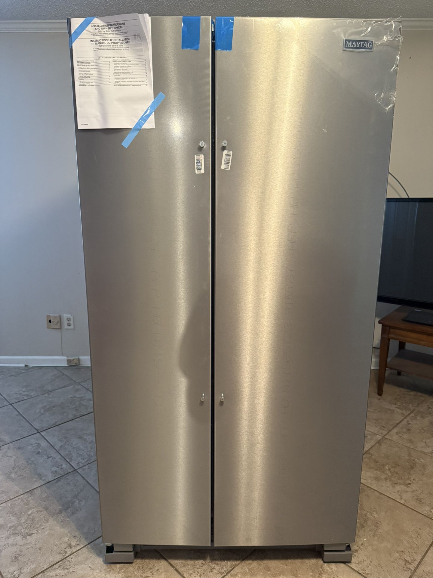 New Side by Side Refrigerator Stainless Steel.
