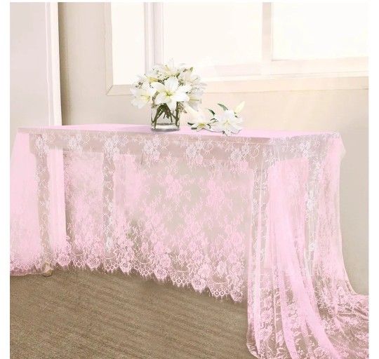 Lace Tablecloth 5 Pack Pink Wedding Table Cloth 60 x 120 Inch Rustic Table Overlay Sheer Tablecloths