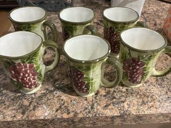 Set of 6 Inspirado Stonelite Grape Design Ceramic Coffee Mugs