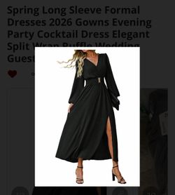 Classic Black V-Neck Long Sleeve Maxi Dress with Waist Belt Large