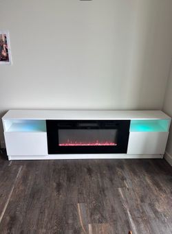 TV Stand Up To 90” With Electric Fireplace Included