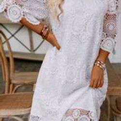 White Lace Satin Lined Dress
