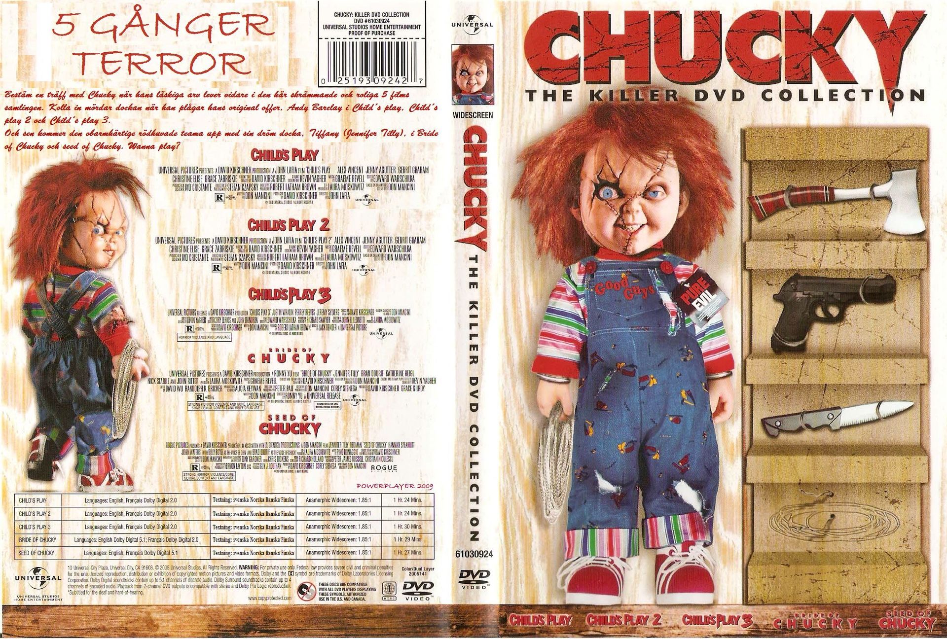 Child’s Play (1988)/child’s Play 2 & 3/bride Of Chucky/seed Of Chucky W/dvd Case