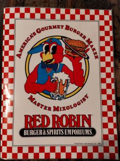 Vintage 1984 Red Robin Burger & Spirits Emporium restaurant menu w/matches