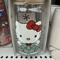 Hello Kitty Christmas Tree Glass Tumbler With lid & Straw